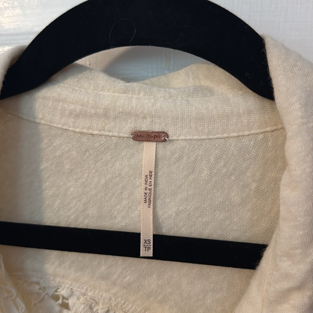 Free People Button Up Oversized Cream Color Shirt with Embroidered Front/Back - Picture 3 of 13